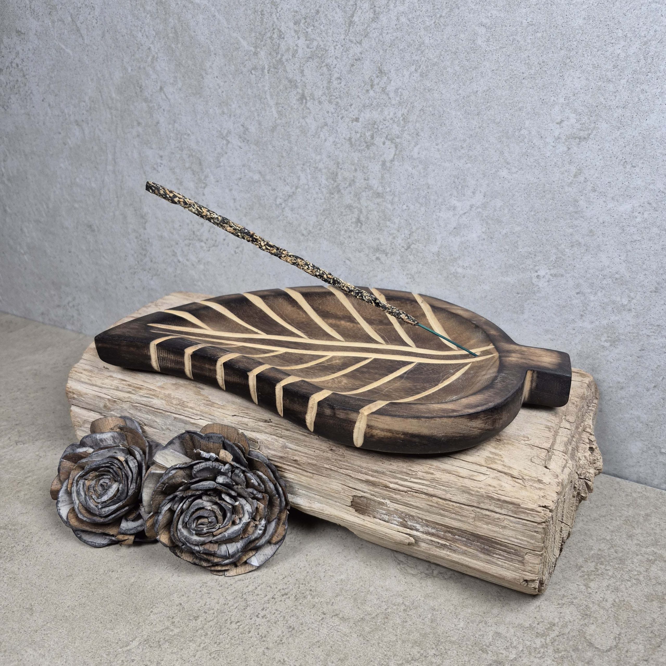 leaf mango wood incense tray