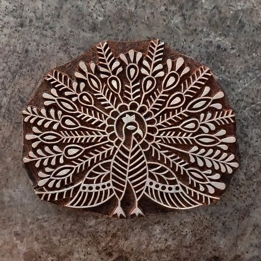 Daecour Peacock Print Block Solid Rosewood Batik Stamp